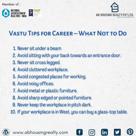 Vastu Tips for Career – What Not to Do #abhousingrealtypvtltd #Vastutips #Career #Vastushastra #tips #CareerTips #GoodEnergy #Success #Do #dont #future Vastu Tips, Har Mahadev, Feng Shui Tips, Home Health Remedies, Plastic Furniture, Glass Top Table, Good Energy, Home Health, Health Remedies