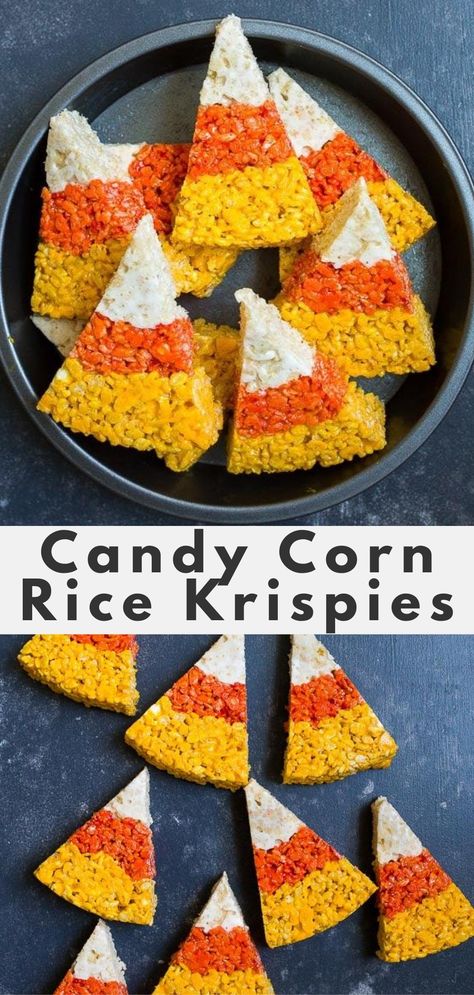 Halloween Food For Party Kids, Candy Corn Rice Krispie Treats, Halloween Rice Crispy Treats, Halloween Rice Krispie Treats, Homemade Rice Krispies Treats, Corn Rice, Krispie Treats Recipe, Rice Krispies Treats, Krispies Treats