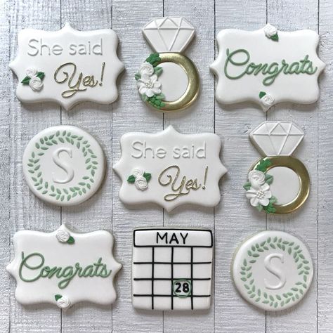 She Said Yes Engagement Cookies, She Said Yes Cookies Decorated, She Said Yes Cookies Engagement, Engagement Royal Icing Cookies, Engagement Sugar Cookies Decorated, Simple Bridal Shower Cookies, Bridal Shower Decorated Cookies, Bridal Shower Royal Icing Cookies, Engagement Cookies Ideas