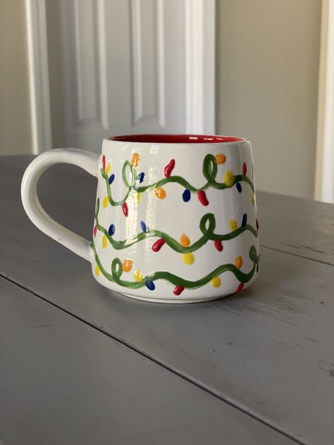 I've been dreaming of a white Christmas! What about you? Diy Painted Mugs Christmas, Christmas Cup Painting Ideas, Christmas Ceramics Mugs, Hand Painted Pottery Christmas, Things To Paint On Ceramics, Christmas Mug Pottery Painting, Christmas Pottery Designs, Painting Pottery Ideas Christmas, Christmas Cup Painting