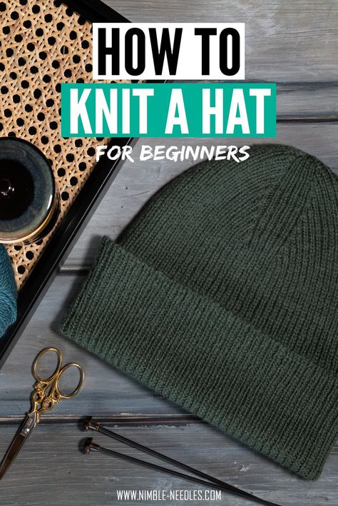 How to knit a hat for beginners [+video tutorial] Knit A Hat For Beginners, Mens Hat Knitting Pattern, How To Knit A Hat, Mens Hat Pattern, Circular Knitting Patterns, Knit A Hat, Mens Knit Beanie, Beanie Pattern Free, Easy Knit Hat