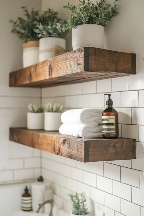 "Add a modern touch to your home with DIY Floating Shelves! 🛠️🪵 Perfect for creating stylish storage solutions in any room. 🌿✨ #DIYDecor #ShelvingIdeas #WoodShelves" Above Bathtub Shelves, Diy Wood Bathroom Shelves, Open Wooden Shelves Bathroom, Wood Shelves In Bathroom, Bathtub Shelves, Floating Shelves Above Toilet, Floating Shelf Bathroom, Bathtub Shelf, Shelves Above Toilet