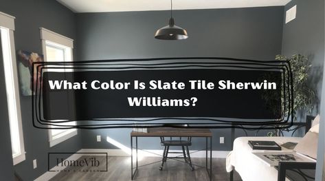 Slate Tile Sherwin Williams, Benjamin Moore Coventry Gray, Coventry Gray, Dark Trim, Benjamin Moore White, Solar House, Black Tiles, Front Door Colors, Slate Tile