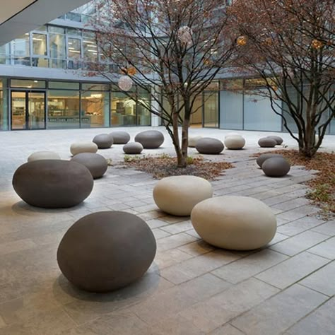 Pebble Bench Office Landscape, Corner Sofa Design, Stone Bench, Four Elements, Natural Clay, Urban Furniture, Pebble Stone, Modern Houses Interior, Outdoor Seat