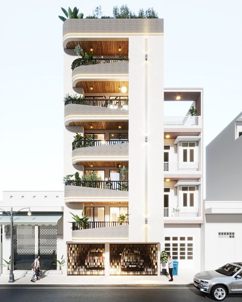 30 feet front buidling elevation design. Designed by the binary studio Delhi. Follow us on instagram to see more designs like this. #apartmentdesign #archdaily #architectsdairy.in  #delhi #noida #building #housedesign #facade #modernbuilding #moderndesign 30feet Front Elevation Modern, Modern Apartment Elevation, Apartment Elevation, Residence Design, Modern Residence, Elevation Design, Arch Daily, Front Elevation, Follow Us On Instagram