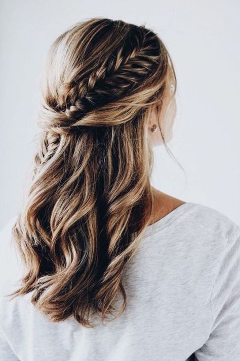 Tie it with a fishtail braid || hair, hair style, updo, hair do, braid, fish tail braid, Fishtail Braid Hairstyles, Fishtail Braids, Hairstyle Tutorials, For Wedding, Open Hairstyles, Fishtail Braid, Haircut Styles, Beauty Hair Makeup, Wedding Hair Down