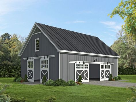 062B-0026: Outbuilding Plan with Loft Barn With Loft, Barn Garage Plans, Garage Hangout, Barn Plan, Farmhouse Style House Plans, Farmhouse House, Building Section, Garage Plans, House Plans Farmhouse