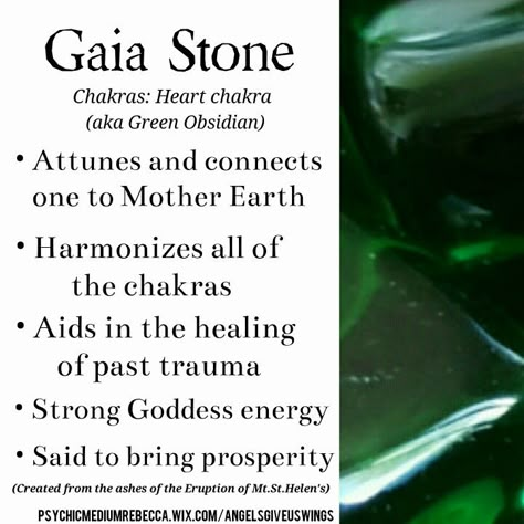 Gaia Stone crystal meaning Gaia Stone, Green Obsidian, Crystal Wire Wrap, Womb Healing, Heart Chakra Healing, Crystal Uses, Crystals Healing Properties, Gemstone Meanings, Crystal Therapy