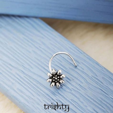 Oxidised Nose Pin, Flower Nose Ring, Silver Jewellery Online, Nose Pin, Chains Necklaces, Oxidized Silver, Dark Wallpaper, Silver Flowers, Silver Jewellery