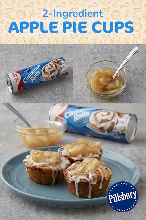 Yes, you can make tasty apple pie cups with just two ingredients! All you need are a can of Pillsbury™ refrigerated cinnamon rolls and apple pie filling. Apple Cups, Apple Pie Cups, Pie Cups, Canned Apple Pie Filling, Pillsbury Recipes, Easy Apple Pie, Two Ingredient, Apple Pie Filling, Apple Pie Recipes