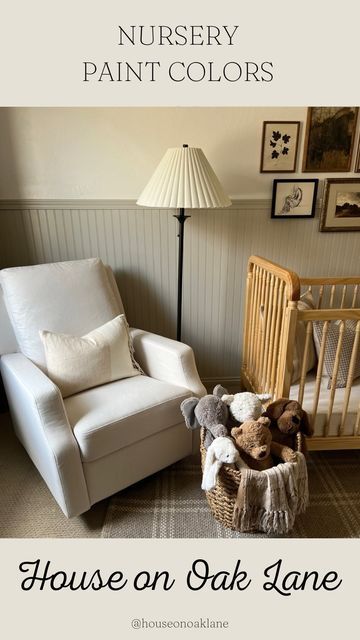 Ashlyn | Home Decor + Interior Design on Instagram: "Save this for later! I get asked all of the time what paint colors we used in the nursery. I love that they are neutral and can grow with our little guy! Paint colors: Bead-board: Accessible Beige by Sherwin Williams Wall color: Swiss Coffee by Benjamin Moore Curious where something is from? Head to the link in my bio for direct links to the items in this room. #paint #nursery #diy #diyhome #interiordesign #homereno #pocketsofmyhome Accessible Beige Sherwin Williams Nursery, Neutral Nursery Paint Colors, Accessible Beige Sherwin Williams, Grant Beige, Beige Nursery, Nursery Paint Colors, Bead Board Walls, Washington Houses, Accessible Beige