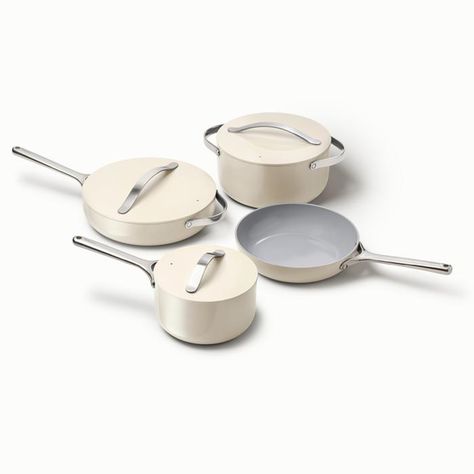 This Cookware Set Sold Out 10 Times in the Last Few Months Emily Mariko, Ceramic Nonstick Cookware, Cookware Storage, Ceramic Cookware Set, Pan Storage, Kitchen Cookware Sets, Natural Ceramic, Nonstick Cookware Sets, Ceramic Cookware