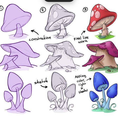 Mushroom Drawing Tutorial, Halloween Sketchbook, Mitch Leeuwe, How To Draw Animals, رسم كاريكاتير, Maya Art, Mushroom Drawing, Concept Art Tutorial, Draw Animals