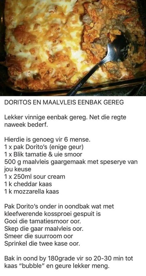 Hoender Fillet Geregte, Eenskottel Geregte, Maalvleis Geregte, Vleis Geregte, Fat Cakes Recipe, Doritos Recipes, Mince Dishes, Easy Tart Recipes, Minced Beef Recipes