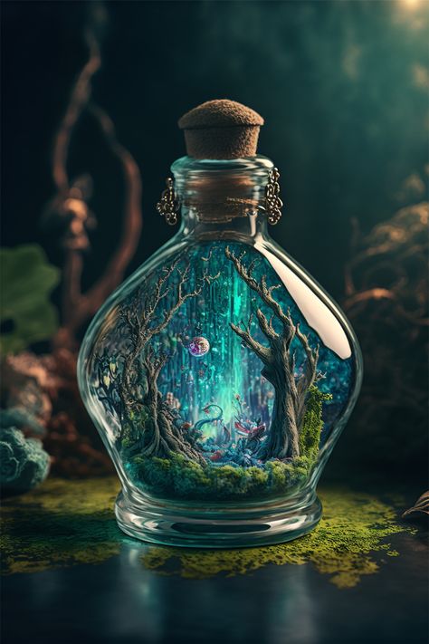 Magic Objects Fantasy Art, Fantasy Bottle, Fairycore Art, Poison Potion, Interface App, Witch Energy, Painting Fairy, Fairy Folk, Magic Bottles