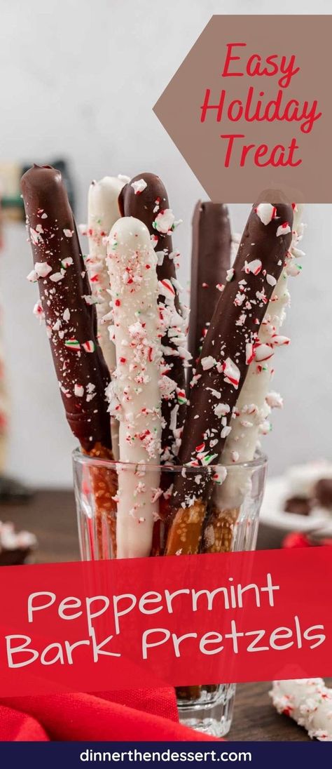 Peppermint Bark Pretzels are a classic holiday treat of pretzel rods coated in melted chocolate and candy cane pieces. Make them in minutes! Christmas Peppermint Recipes, Peppermint Pretzel Rods, Peppermint Pretzels, Peppermint Pretzel, Christmas Treats To Make, Peppermint Treats, Christmas Pretzels, Peppermint Recipes, White Chocolate Peppermint