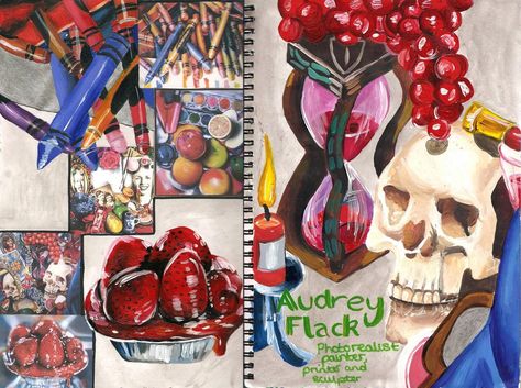 Audrey Flack by ~ambrabealey on deviantART Audrey Flack Gcse Sketchbook, Audrey Flack Artist Research Page, Audrey Flack Art, Vanitas Gcse Art Sketchbook, Audrey Flack Artist Research, Artist To Research, Artists To Research, Audrey Flack, Sketchbook Presentation