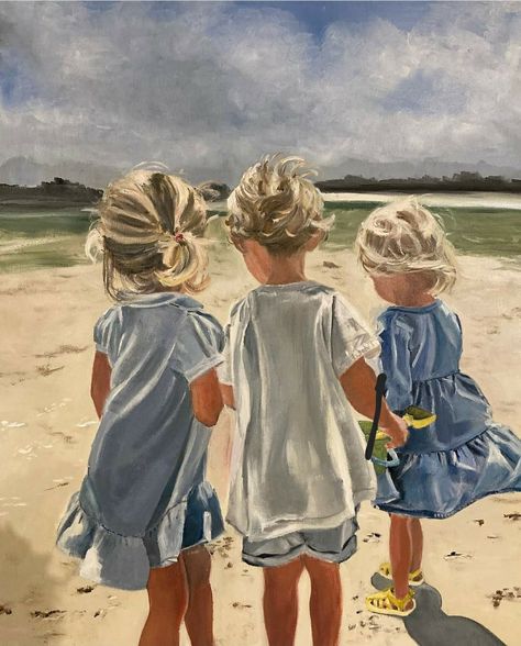 Beach Art Painting, Sisters Art, Family Painting, Simple Acrylic Paintings, Beautiful Images Nature, Sea Art, Ap Art, Ocean Painting, Beach Painting