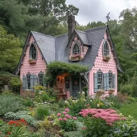 Gray Colour Combination, Fairytale House Interior, Fairytale Houses, Gray Colour, Fairytale House, Storybook Homes, Cute Little Houses, Dream Cottage, Pink House