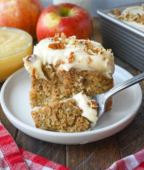 Applesauce Cake Recipe, Brown Butter Frosting, Apple Fritter Bread, Cinnamon Cream Cheese, Cozy Afternoon, Fall Baking Recipes, Apple Recipes Easy, Apple Sauce Recipes, Applesauce Cake