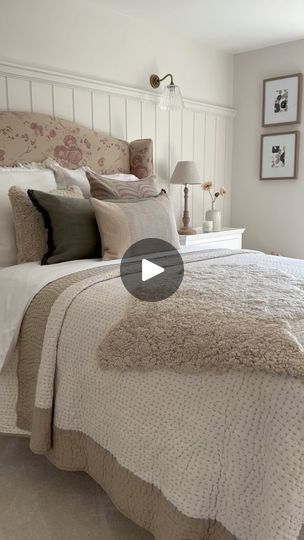 13K views · 2.1K reactions | Evening! Bedroom details..  with a subtle pop of pink!💕 This bedroom is painted in ‘Salt’ by Neptune. The panelling, with the rebated dado, was sourced from @theenglishpanellingcompany & this is their standard groove panelling.  The antique brass wall lights with their glass fluted shades, were from @jimlawrencemade.  Linen headboard @neptunecambridge  Throw @neptunecambridge  Pink cushion @oka  Bedside drawers @neptunecambridge  Hope you’ve all had a good week so far xx  #bedroom #bedroomdecor #bedroomdesign #bedroominspo #popofcolor #pink #bedroom #headboard #bedding #cushions #viralreel #panelling #bedroomideas #ideas #details #walldecor #walllights #paint #interiordecor #interiorinspo #interiorideas #interiorstyling #interiorinspiration #interiordetails #i Brass Wall Lights, Dream Inspiration, Bedroom Details, Bedside Drawers, Mattress Bed, Linen Headboard, Pink Cushion, Bedroom Reveal, Sleep Support