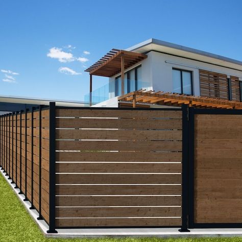 Aluminum Privacy Fence, Privacy Fence Gate, Backyard Fencing, Fencing Options, Taylor Wedding, Gate Kit, House Fence Design, Aluminium Gates, Horizontal Fence