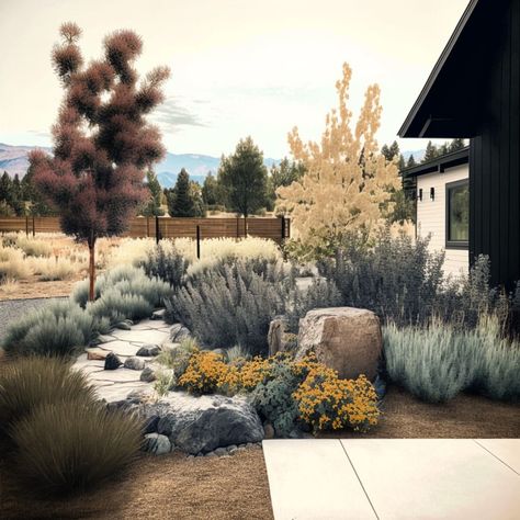 Mountain Desert Landscaping, Rocky Mountain Garden, Mountain Garden Design, Colorado Style Landscaping, Modern Country Landscaping, Modern Contemporary Landscape Design, Modern Mountain Landscaping, Colorado Garden Ideas, Colorado Backyard Landscaping