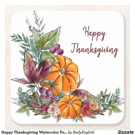 Watercolor Pumpkins Autumn, Thanksgiving Watercolor, Happy Thanksgiving Cards, Diy Watercolor Cards, Thanksgiving Cards Handmade, Wash Painting, Christmas Drinking, Thanksgiving Card, Watercolor Card