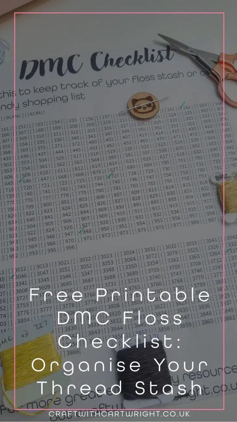 Free Printable DMC Floss Checklist: Organise Your Thread Stash - Craft with Cartwright Dmc Floss Chart Printable Free, Dmc Color Chart Printable Free, Embroidery Floss Storage, Dmc Floss Chart, Floss Storage, Basic Embroidery, Floss Picks, Basic Embroidery Stitches, Halloween Stuff