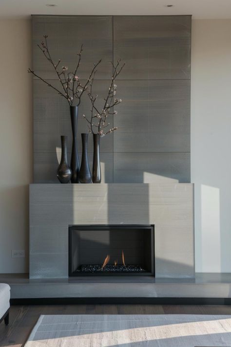 40 Modern Mantel Decor Ideas To Elevate Your Fireplace with Style Modern Mantel Decor, Modern Fireplace Tiles, Modern Fireplace Decor, Mid Century Fireplace, Fireplace Modern Design, Fireplace Accent Walls, Modern Mantel, Minimalist Fireplace, Farmhouse Mantel