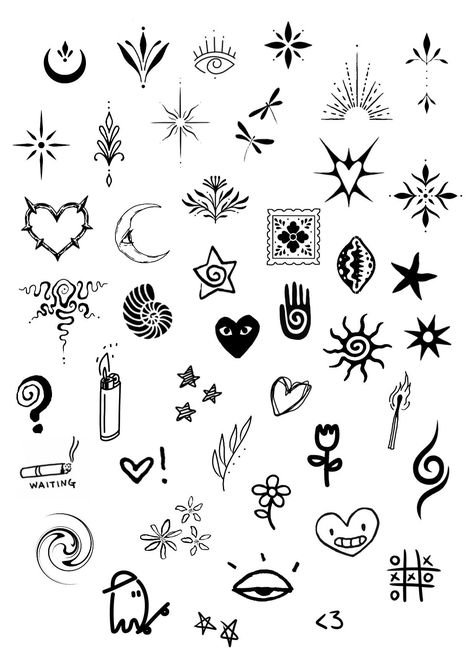 Flash Art Tattoos For Women Simple, Small Beginner Tattoos, Little Stick And Poke Tattoos, Cute Easy Tattoos, Finger Tattoo Stencil, Small Doodle Tattoos, Easy Hand Tattoos, Beginner Tattoos Ideas, Doodle Tattoo Ideas