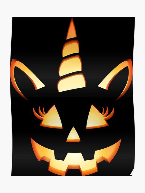 "Unicorn Classic Jack O Lantern Eyelashes Pumpkin 3D Face Halloween Costume Gift for Woman, Girls, Mom, Lady, Ladies" Poster by Entrykill | Redbubble Unicorn Jack O Lantern Template, Halloween Pumpkins Carvings Designs, Zombie Unicorn, Pumpkin 3d, Lantern Template, Cute Pumpkin Carving, Unicorn Pumpkin, Halloween Pumpkin Carving Stencils, Pumkin Carving