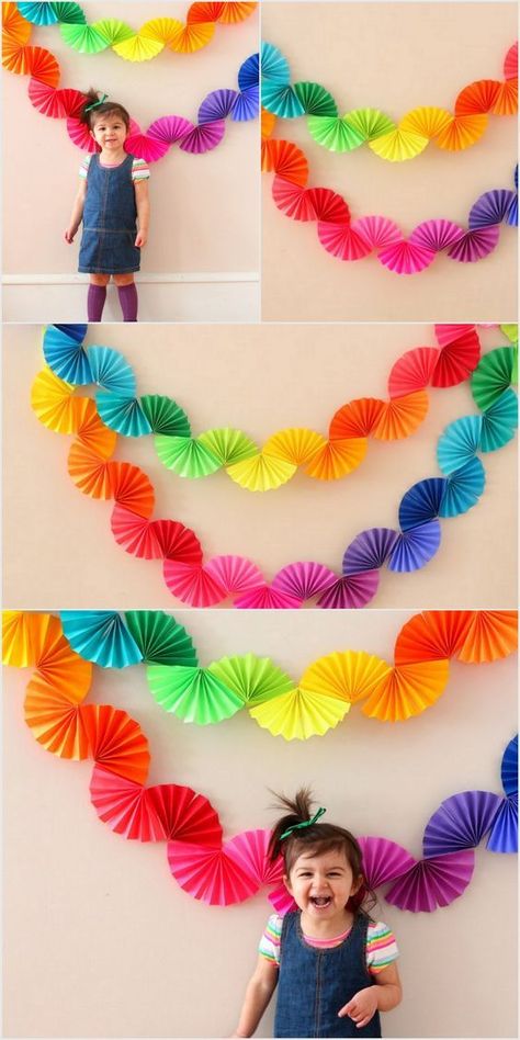 فن الرسم بالمسامير, Craft Paper Design, Paper Decorations Diy, Rainbow Garland, Buat Pita, Diy Event, Aktivitas Montessori, Diy Birthday Decorations, Diy Paper Crafts Decoration