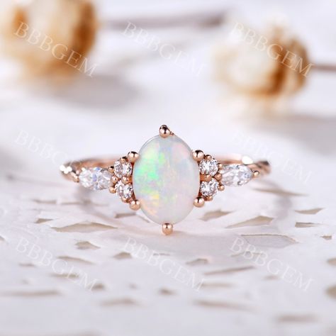 1.5CT Oval Cut Opal Ring Twist Rose Gold Wedding Band Moissanite Stone| BBBGEM