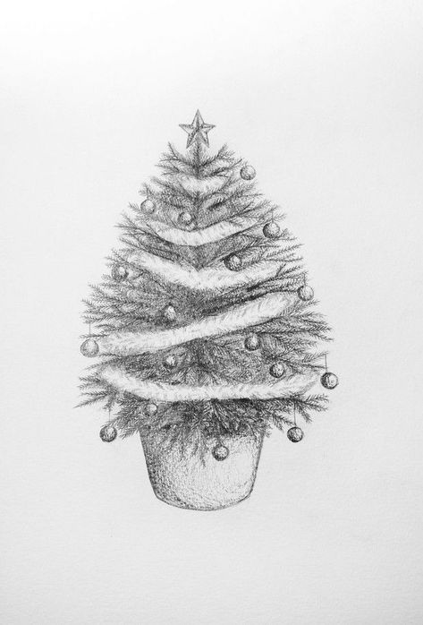 Give your Christmas cards or festive art an upgrade by learning how to draw a Christmas tree with Charlotte Kinson's step-by-step-guide 🎄 Sketch Christmas Tree, How To Draw Christmas Stuff, How To Draw A Christmas Tree, Christmas Pencil Drawings, How To Draw Christmas Tree, Christmas Tree Step By Step, Draw A Christmas Tree, Trees Drawing Tutorial, Draw A Tree