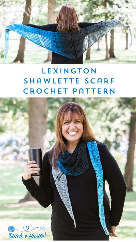 Lexington Shawlette Scarf Free Crochet Pattern Crochet Shawlette Pattern, Crochet Shawlette, Crocheted Shawls, Shawlette Pattern, Crochet Prayer Shawls, Crochet Scarfs, Neck Warmers, Crochet Shawl Pattern Free, One Cake