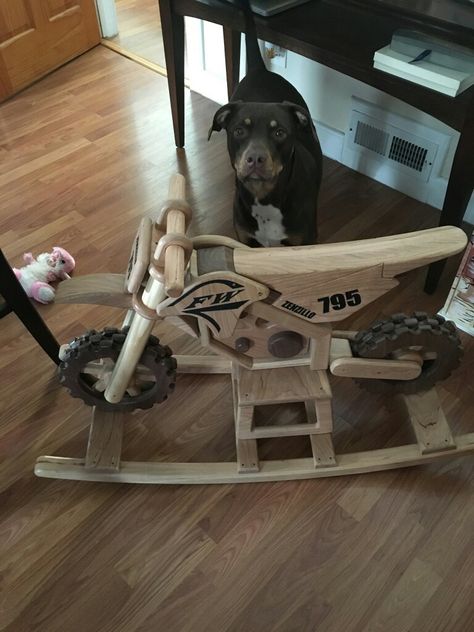 Motocross wooden rocker for Baby Z.  A beautiful heirloom handcrafted by freestylewoodcraft Motocross Room Ideas, Dirtbike Nursery Ideas, Dirt Bike Nursery Baby Boy, Motocross Nursery, Motorcycle Nursery, Motocross Baby, Wooden Rocker, Western Babies, Baby Rocker