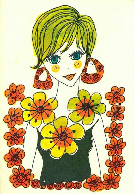 70s Art, 60s Art, Fashion Illustration Vintage, Vintage Card, Graphics Inspiration, Dreamy Art, Ink Illustrations, Retro Art, Vintage Graphics