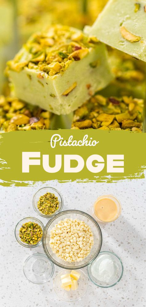 Pistachio Fudge Pistachio Fudge Recipe Easy, Pistachio Desserts Easy, Pistachio Fudge Recipe, Fudge Recipe Condensed Milk, Key Lime Fudge, Cranberry Pistachio Fudge, Pistachio Fudge, Pistachio Dessert Pudding, Fantasy Fudge Recipe