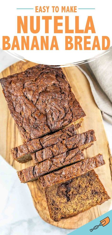 Take your bread to the next level with this Nutella Banana Bread! Swirling layers of chocolate hazelnut spread in a tender banana bread make for an amazing dessert or snack. Bread With Nutella, Nutella Banana Bread, Summer Vegetarian Recipes, Banana Bread Loaf, Dessert Board, Banana Nutella, Moist Banana Bread, Chocolate Hazelnut Spread, Make Banana Bread