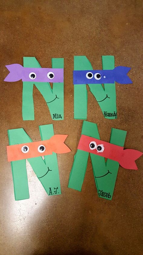 Ninja Preschool Crafts, Letter N Ninja Craft, N Letter Craft Preschool, Craft For Letter N Preschool, N Is For Craft Preschool, N Craft Preschool, N Is For Ninja Craft, Ninja Turtle Crafts For Preschoolers, N Art Preschool