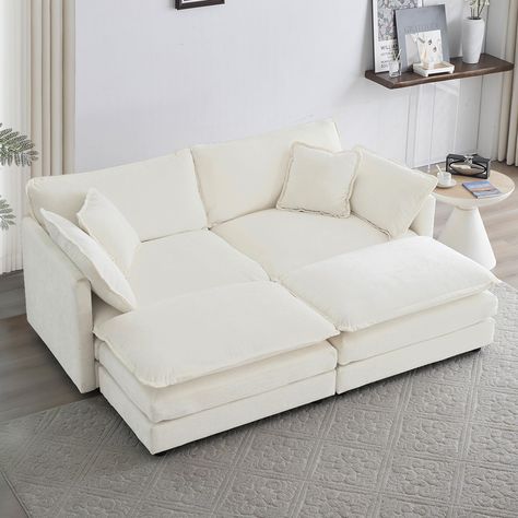 PRICES MAY VARY. 【2-Layer Upholstered Sectional Sofa】 This 2 seater loveseat sofa features upholstered 2-layer seat cushions with high-resiliency foam, 25.2 deep seat, which provides a cloudlike seating experience. Comfy chenille deep seat sofa comes with 5 pillows, which fit perfectly with your waist and neck, ensuring the best support and comfort. 【Durability】 The frame of this sleeper deep couches with ottoman is made of high-quality solid wood which will give you good support. Its soft and b Dorm Couch, Deep Couch, 2 Ottomans, Cloud Sofa, Couch For Living Room, Sofa Images, Couch With Chaise, Couch With Ottoman, Living Room Apartment