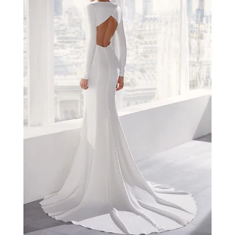 Wedding Dresses Mermaid Trumpet, Mermaid Trumpet Wedding Dresses, Jeweled Wedding Dress, Wedding Dresses Mermaid, Cheap Wedding Dresses Online, Open Back Wedding Dress, Trumpet Wedding Dress, Satin Long Sleeve, Dresses Mermaid