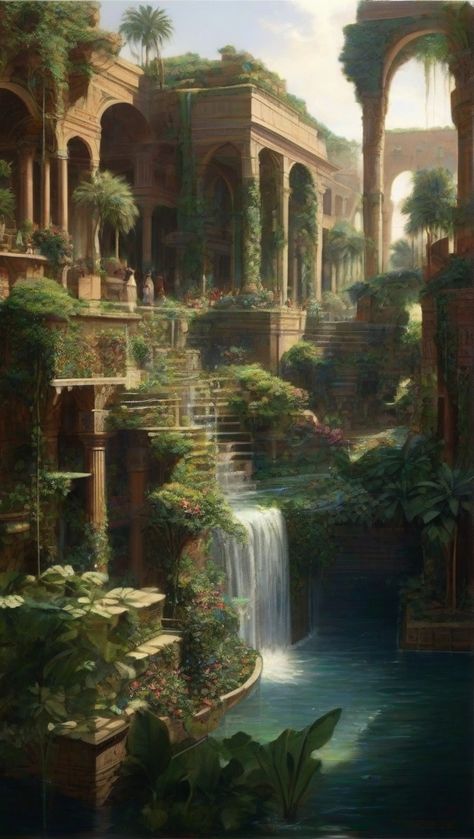 Leonardo Diffusion XL The Hanging Gardens of Babylon 1 Babylon Gardens Hanging, Hanging Gardens Of Babylon Architecture, Babylon Hanging Gardens, Babylonian Architecture, Babylon Aesthetic, Garden Of Babylon, Nature Kingdom, Babylon City, Babylon Iraq