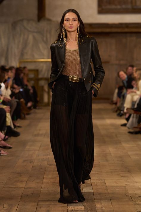 Ralph Lauren Spring 2024 Ready-to-Wear Collection | Vogue Embroidered Leather Jacket, Silky Pants, Spring Runway, Ralph Lauren Style, Estilo Chic, Ralph Lauren Collection, Spring Summer 2024, Looks Chic, Leather Jacket Black