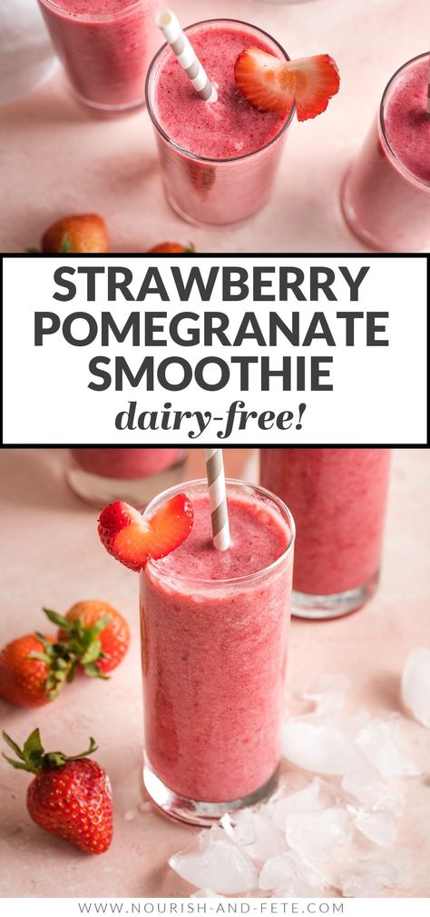 Pomegranate Smoothie, Blender Smoothie, Smoothie Recipes Strawberry, Juice Smoothies Recipes, Best Smoothie, Strawberry Drinks, Healthy Strawberry, Easy Smoothie Recipes, Strawberry Smoothie