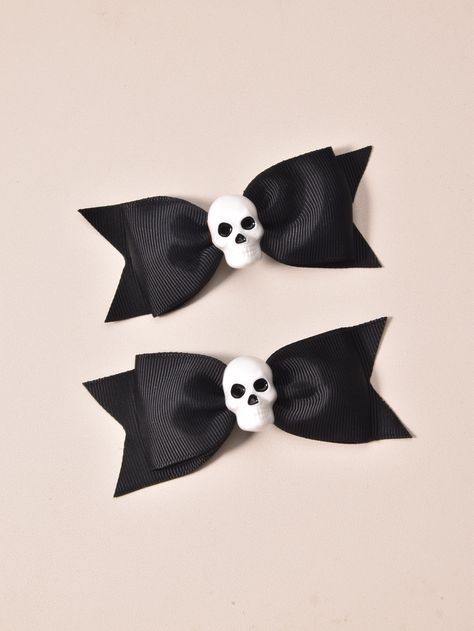 2pcs Women's Polyester Ribbon Fashionable And Minimalist Skull Head Bow Tie Clip For Festival Party, Carnival Or Costume Accessories, Hair Decoration | SHEIN USA Skull Hair Clip, Cute Skull, Lady In Waiting, Skull Head, Hair Decorations, Swaggy Outfits, Bow Hair, Bow Hair Clips, Festival Party