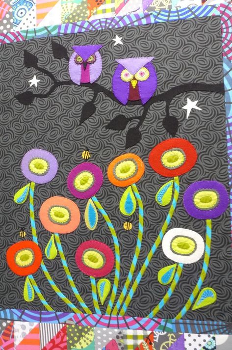 Owl Quilt Owl Quilts, Owl Quilt, Sue Spargo, Wool Quilts, Wool Embroidery, Flower Quilt, Penny Rugs, Wool Projects, Lose Yourself