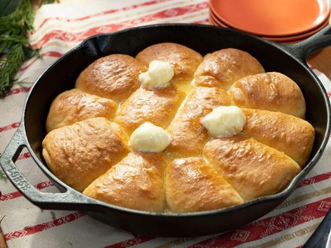 Pull-Apart Parker House Rolls Recipe | Jeff Mauro | Food Network Parker House Rolls Recipe, Jeff Mauro, The Kitchen Food Network, Parker House Rolls, Best Thanksgiving Recipes, Parker House, Bread And Butter, Herb Butter, Pull Apart