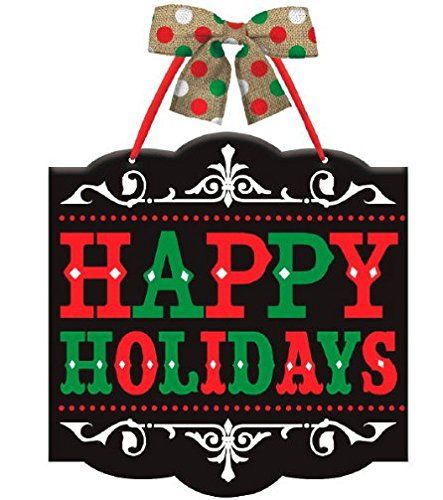 CakeSupplyShop Black Chalkboard Wooden Happy Holidays Wall/Door / Window Sign w/Burlap Bow & Ribbon Hanger #christmas #signs #christmassigns #christmastree #christmasgifts #christmasdecorations #christmaslights #christmasshopping #christmasparty #christmaspresent #christmasmarket #ChristmasSeason #christmasgiftideas #christmaswreath Happy Holidays Sign, Joy Sign, Black Chalkboard, Burlap Bow, Christmas Hanging Decorations, Halloween Costume Shop, Christmas Signs Wood, Kids Party Supplies, Sports Themed Party